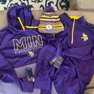 3pc LOT Minnesota Vikings pullover hoodie cap XL Fanatics NEW with tags mens NFL